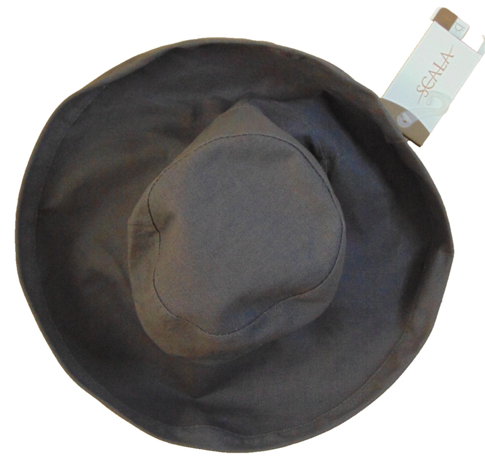 Scala Giana LC399 Cotton Big Brim Sun Hat UPF 50+ Charcoal Drawstring OS NWT